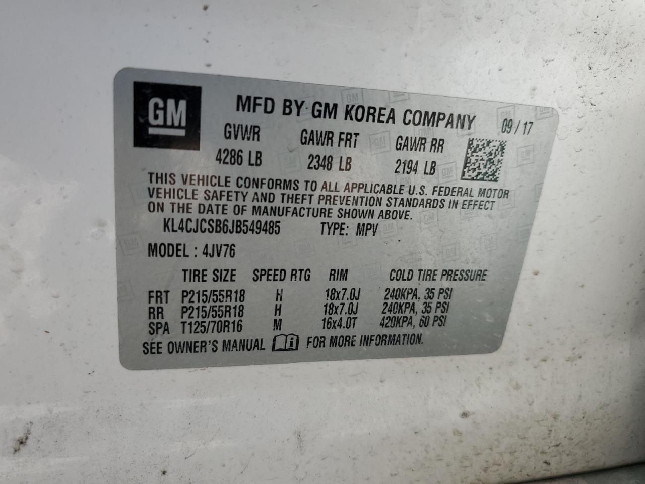 KL4CJCSB6JB549485 2018 Buick Encore Essence