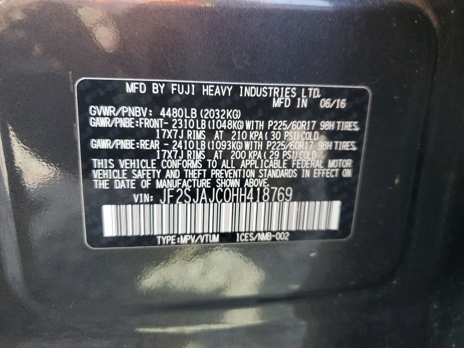 JF2SJAJC0HH418769 2017 Subaru Forester 2.5I Limited