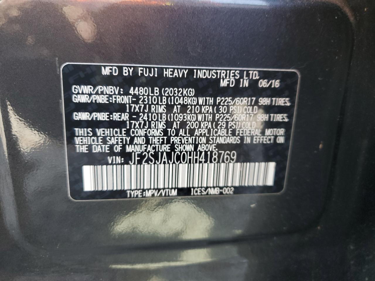 2017 Subaru Forester 2.5I Limited VIN: JF2SJAJC0HH418769 Lot: 65384464