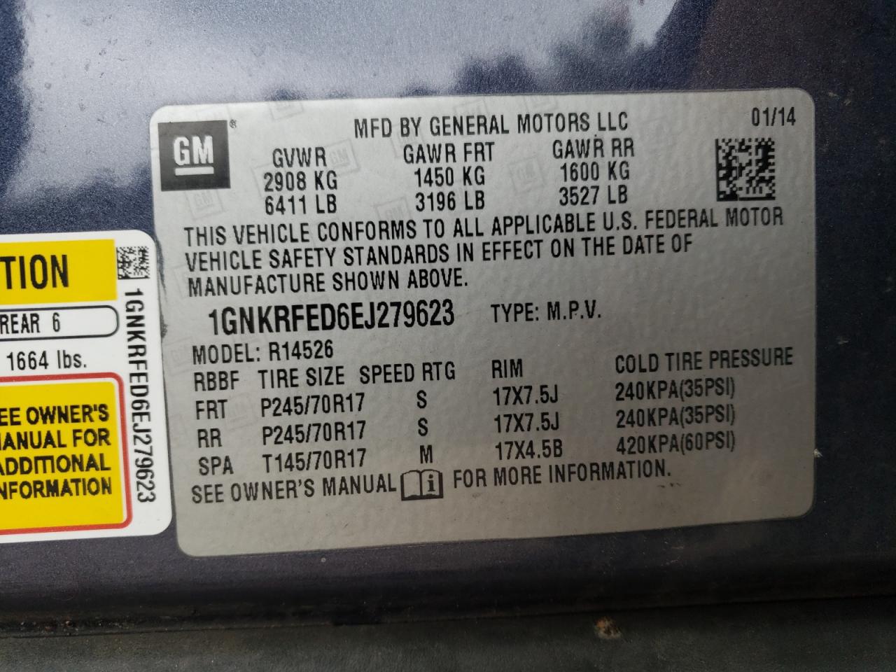 1GNKRFED6EJ279623 2014 Chevrolet Traverse Ls