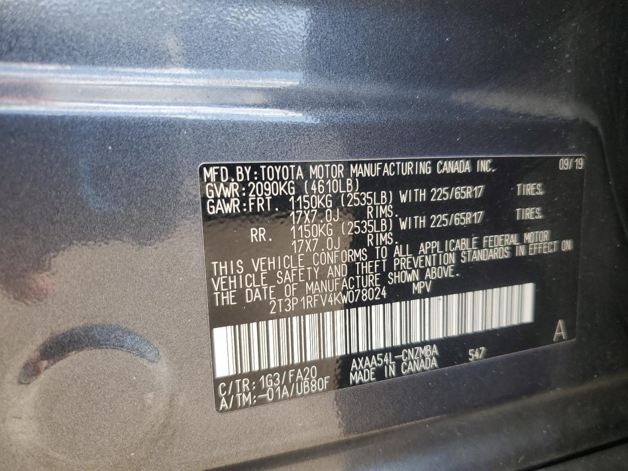 2T3P1RFV4KW078024 2019 TOYOTA RAV 4 - Image 13