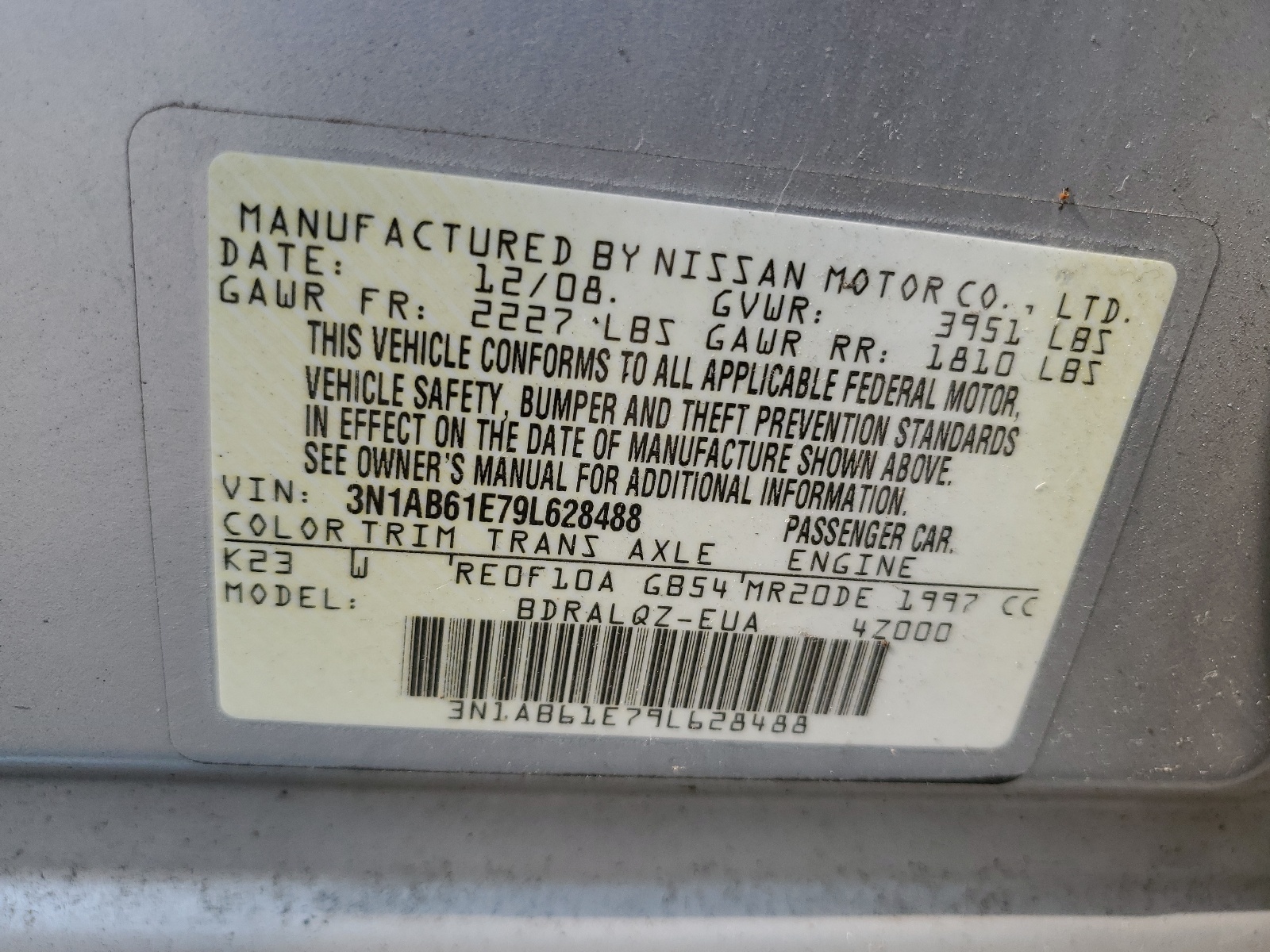 3N1AB61E79L628488 2009 Nissan Sentra 2.0