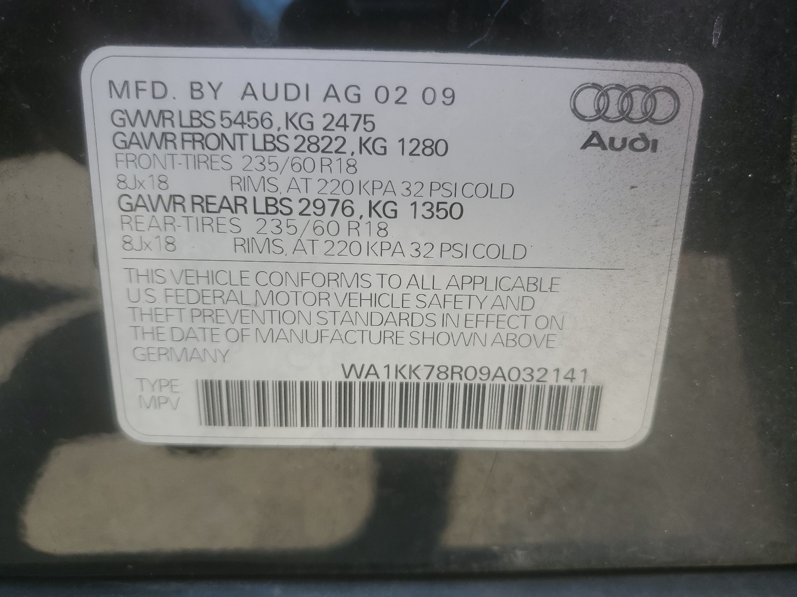 WA1KK78R09A032141 2009 Audi Q5 3.2