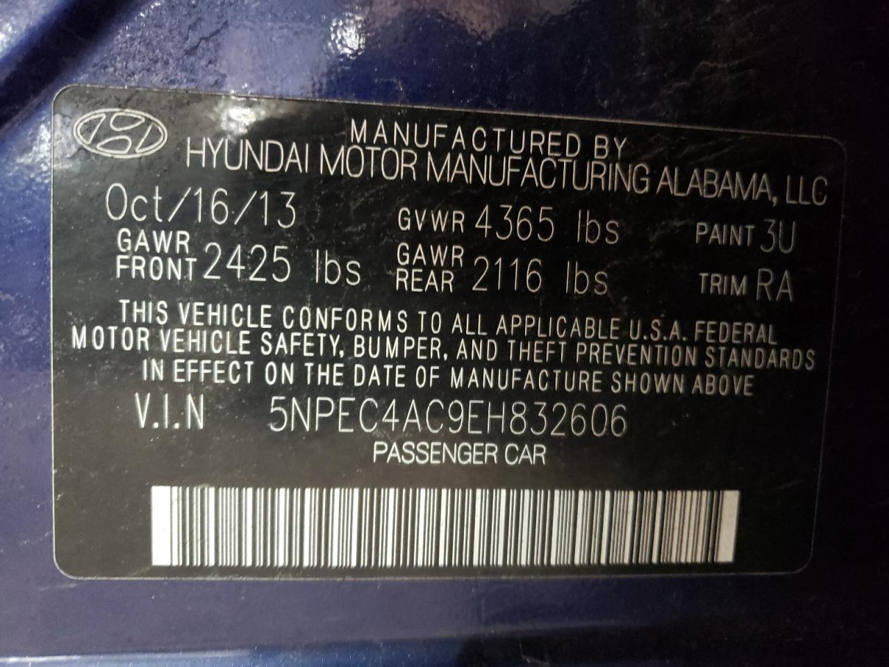 5NPEC4AC9EH832606 2014 Hyundai Sonata Se