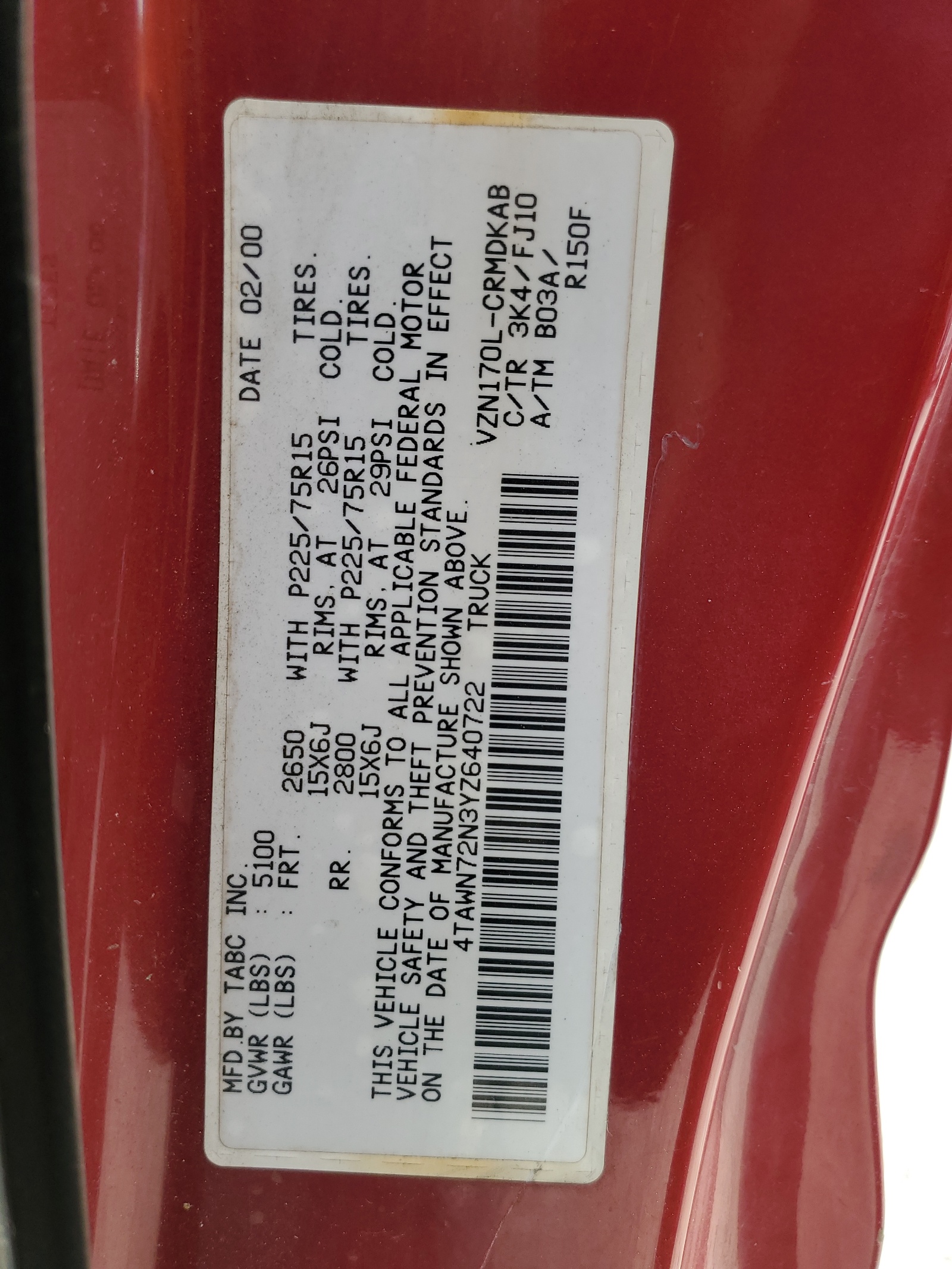 4TAWN72N3YZ640722 2000 Toyota Tacoma Xtracab