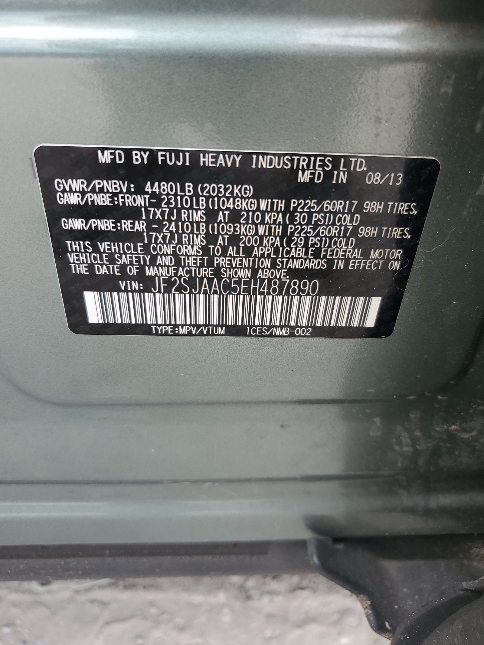 JF2SJAAC5EH487890 2014 Subaru Forester 2.5I