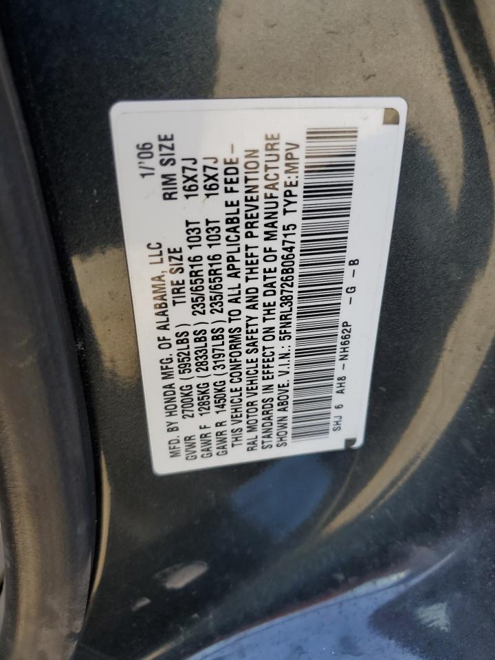 5FNRL38726B064715 2006 Honda Odyssey Exl