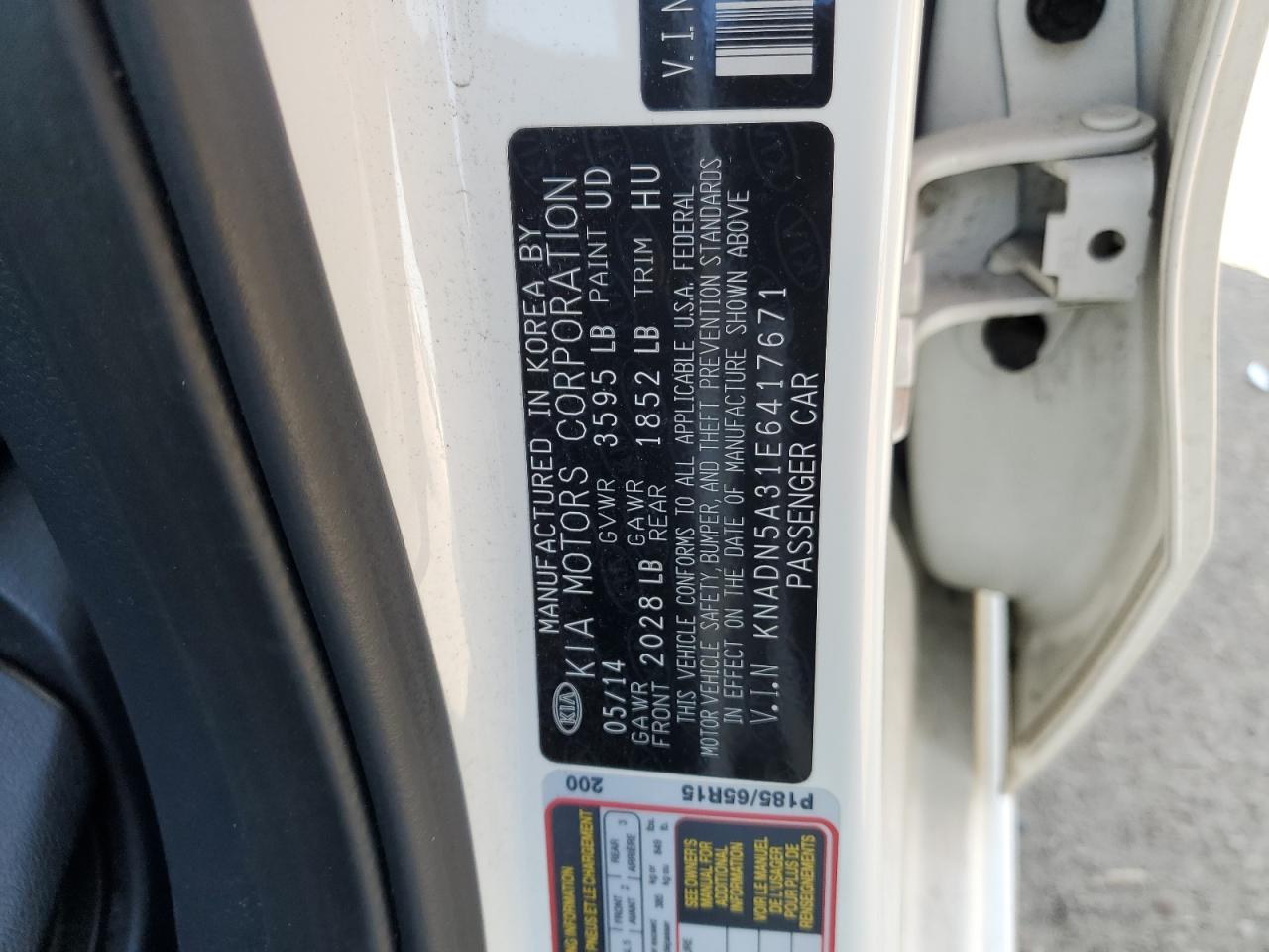 KNADN5A31E6417671 2014 Kia Rio Ex