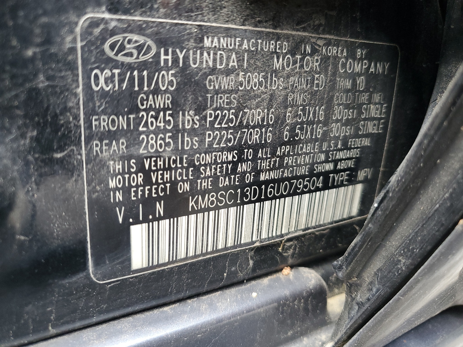 KM8SC13D16U079504 2006 Hyundai Santa Fe Gls