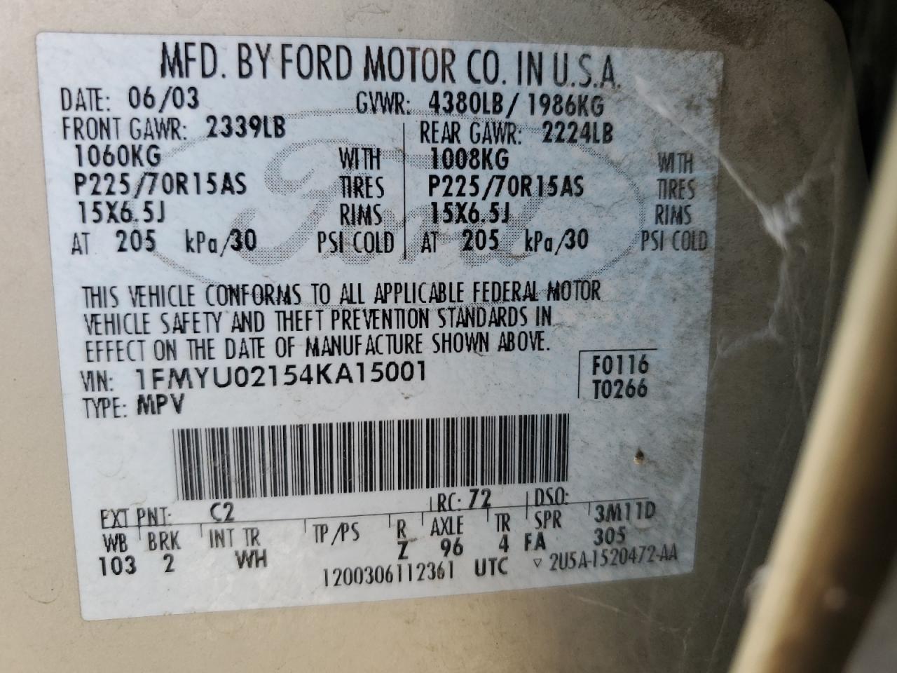 2004 Ford Escape Xls VIN: 1FMYU02154KA15001 Lot: 66762854