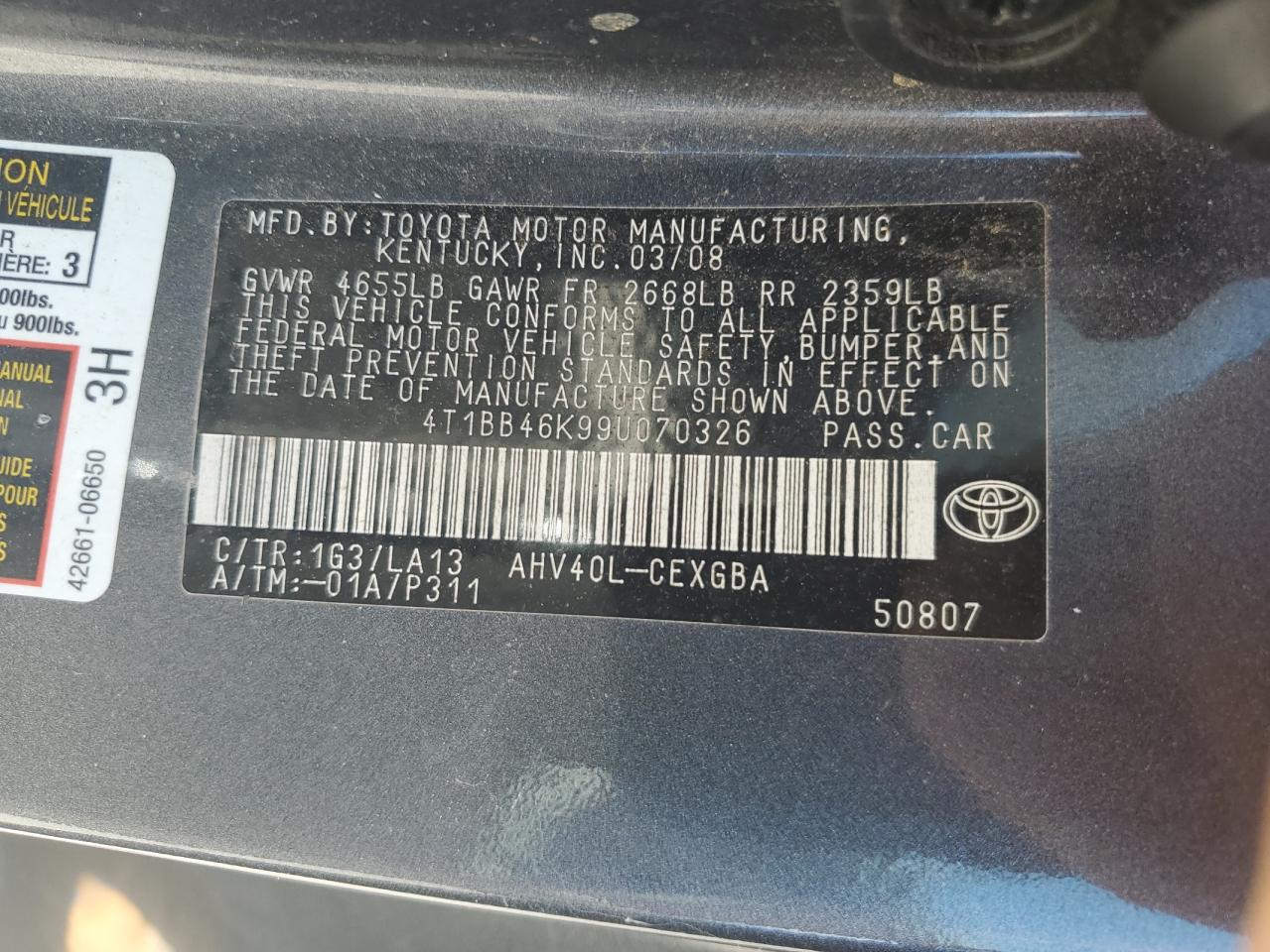 4T1BB46K99U070326 2009 Toyota Camry Hybrid