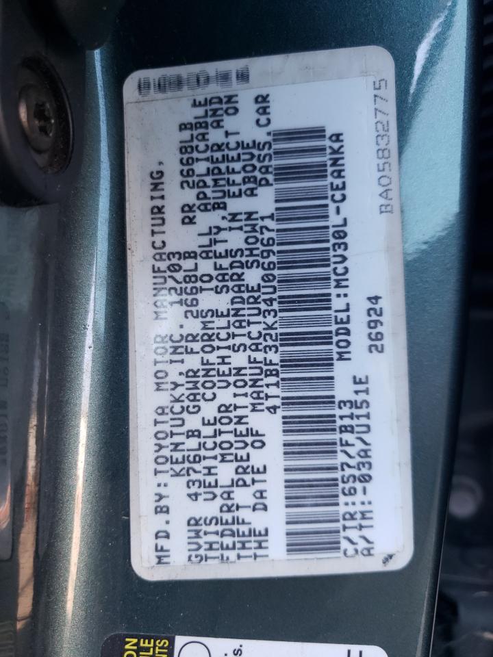 2004 Toyota Camry Le VIN: 4T1BF32K34U069671 Lot: 64414534