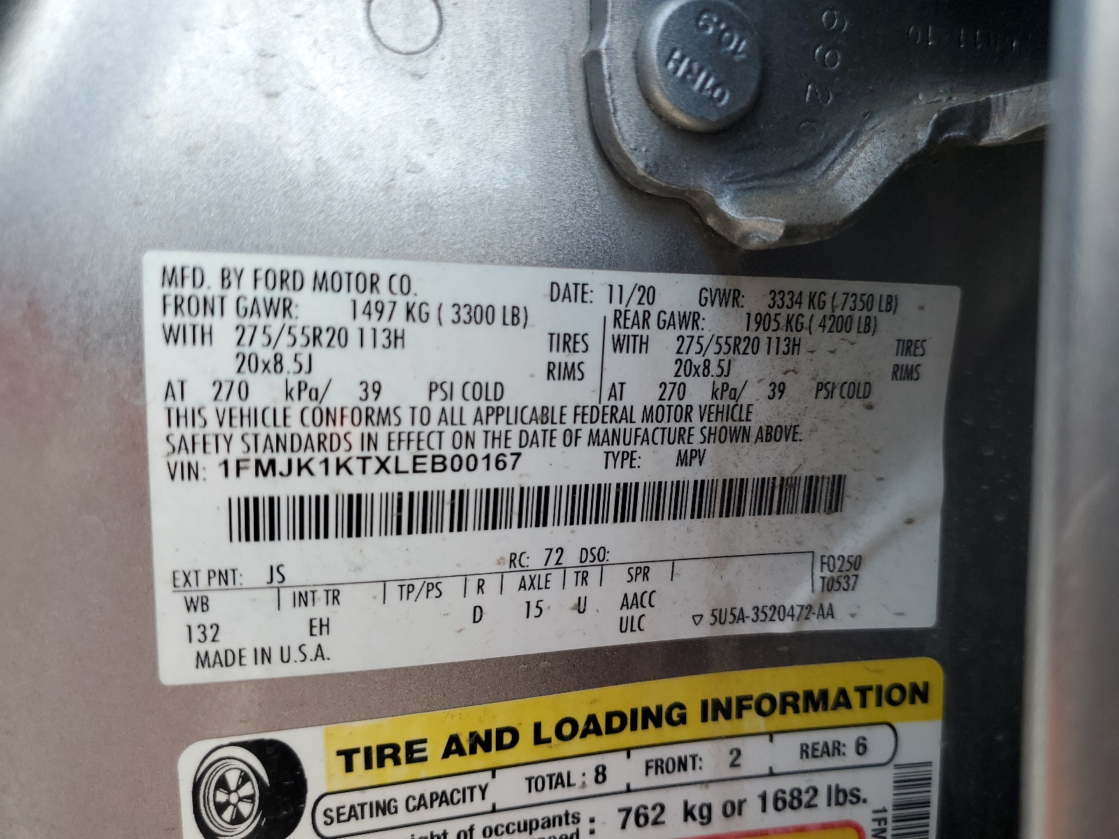 1FMJK1KTXLEB00167 2020 Ford Expedition Max Limited