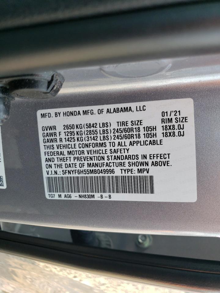 2021 Honda Pilot Exl VIN: 5FNYF6H55MB049996 Lot: 67786104