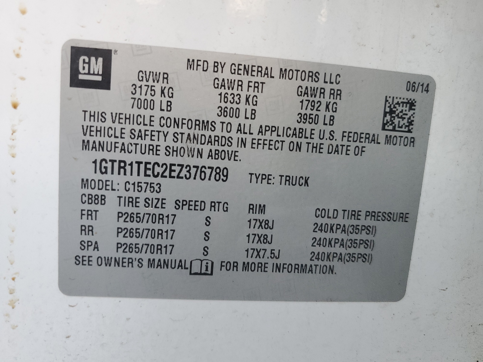 1GTR1TEC2EZ376789 2014 GMC Sierra C1500