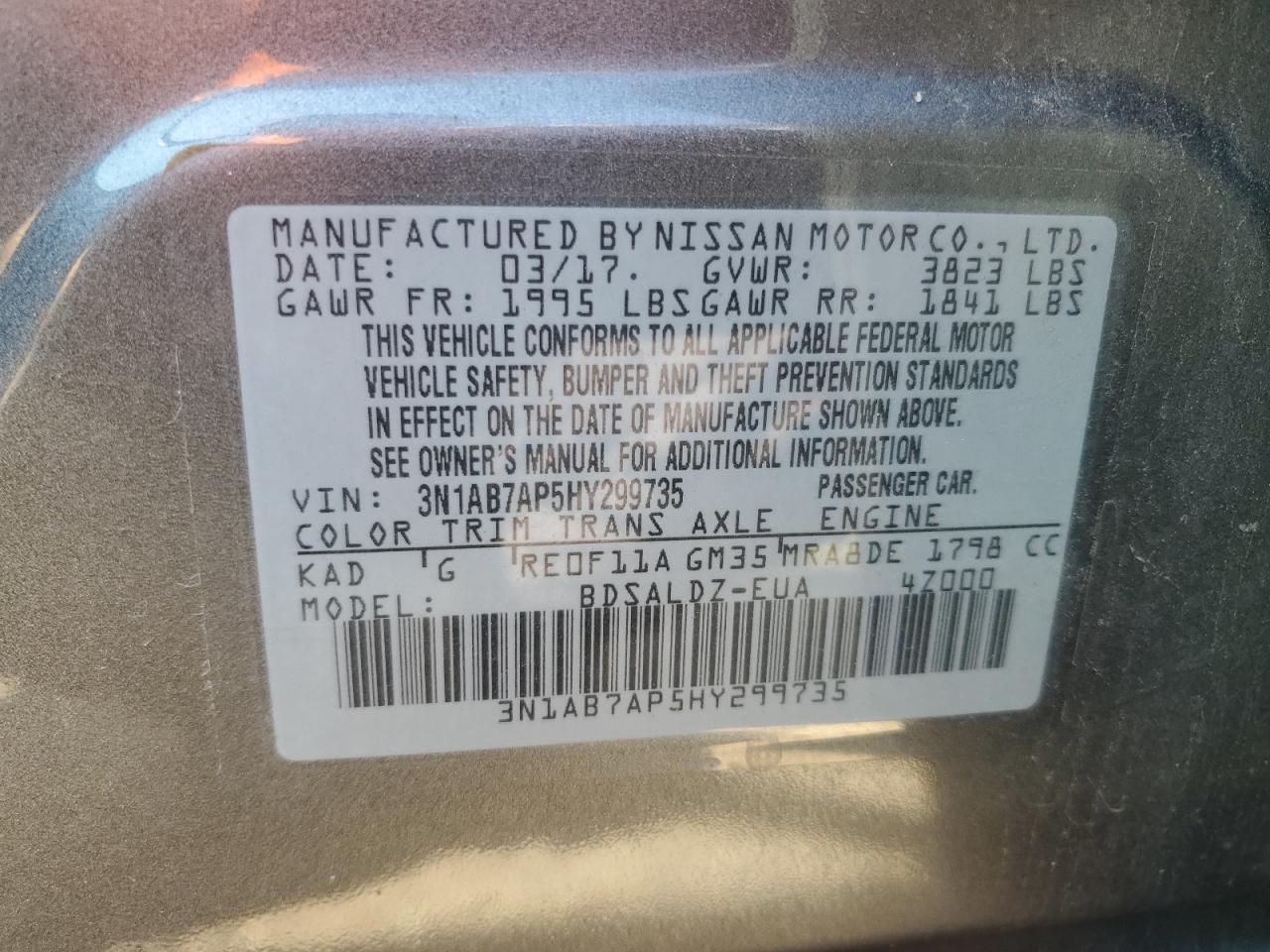 3N1AB7AP5HY299735 2017 Nissan Sentra S