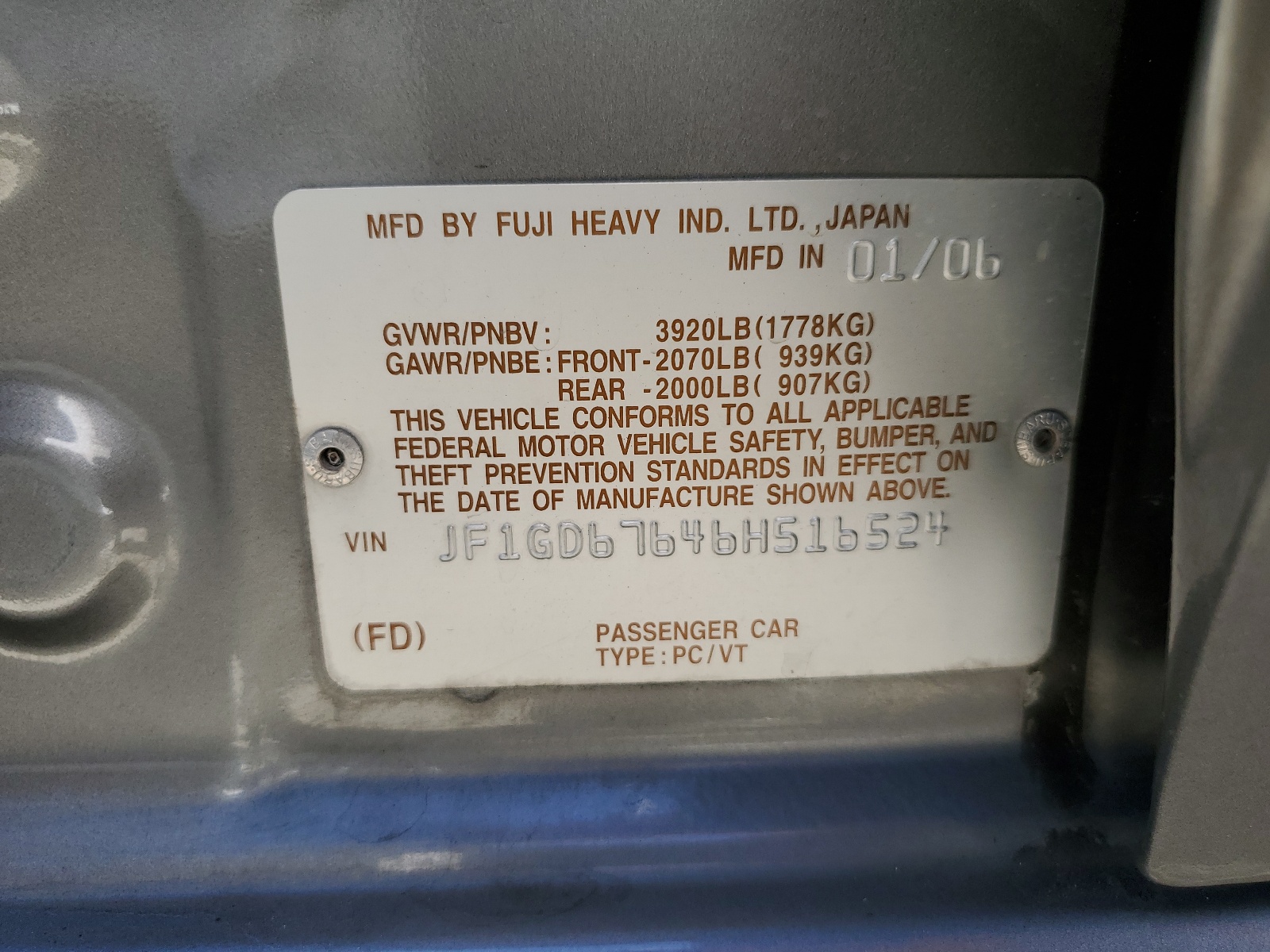 JF1GD67646H516524 2006 Subaru Impreza 2.5I