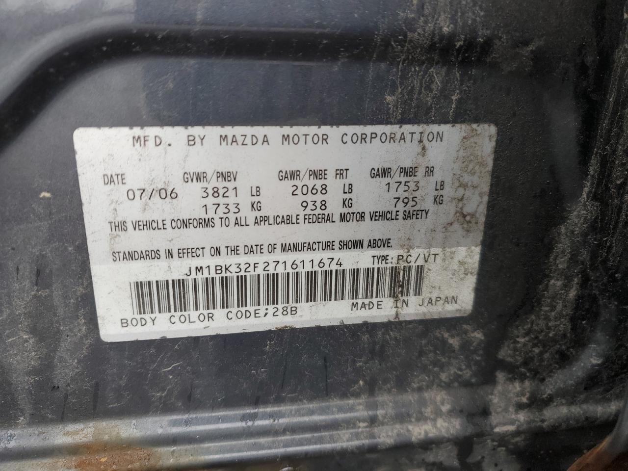 JM1BK32F271611674 2007 Mazda 3 I