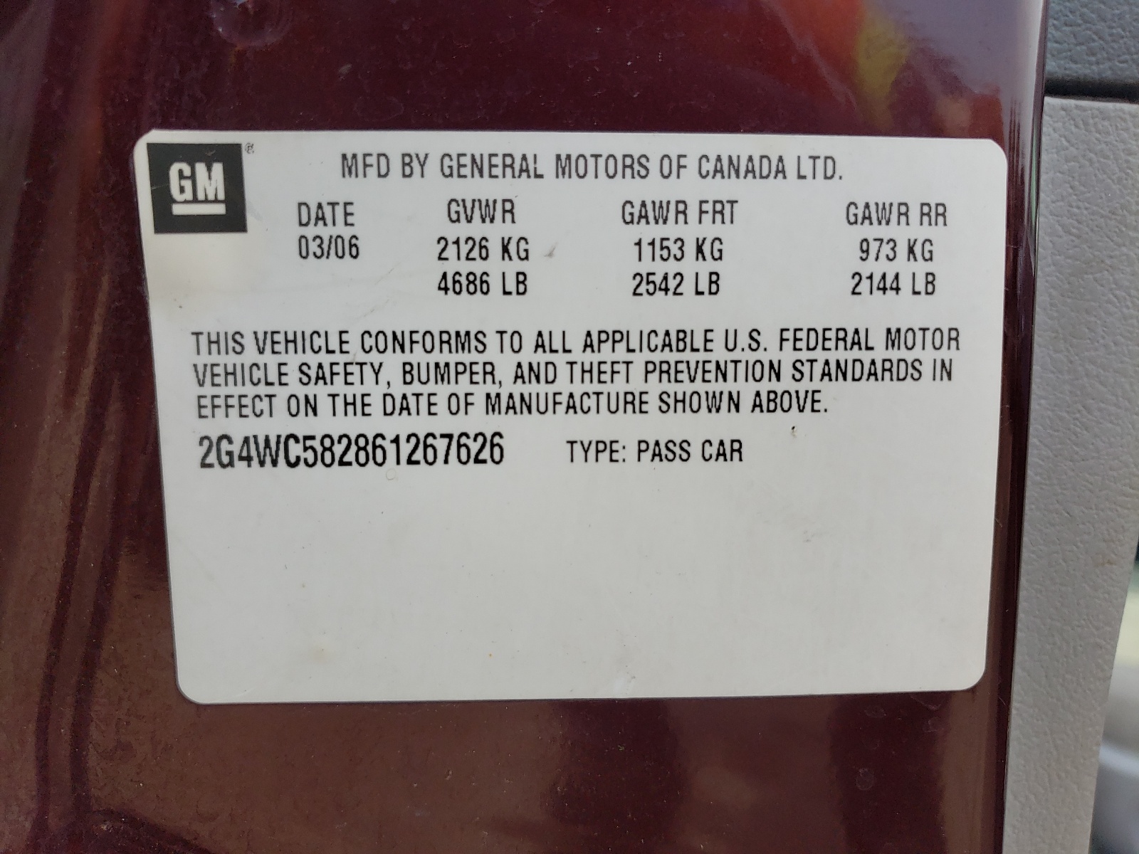 2G4WC582861267626 2006 Buick Lacrosse Cx