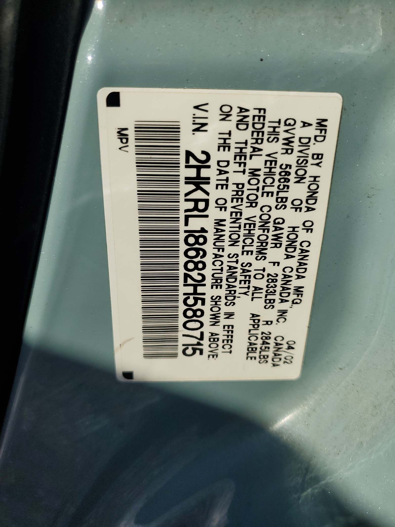 2HKRL18682H580715 2002 Honda Odyssey Ex