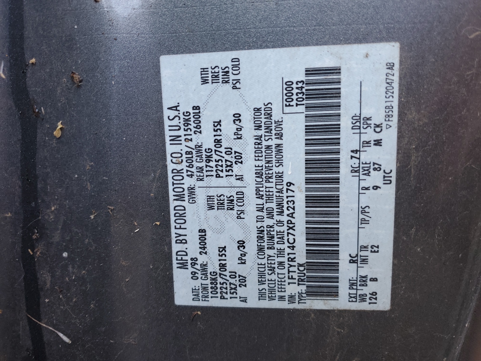 1FTYR14C7XPA23179 1999 Ford Ranger Super Cab