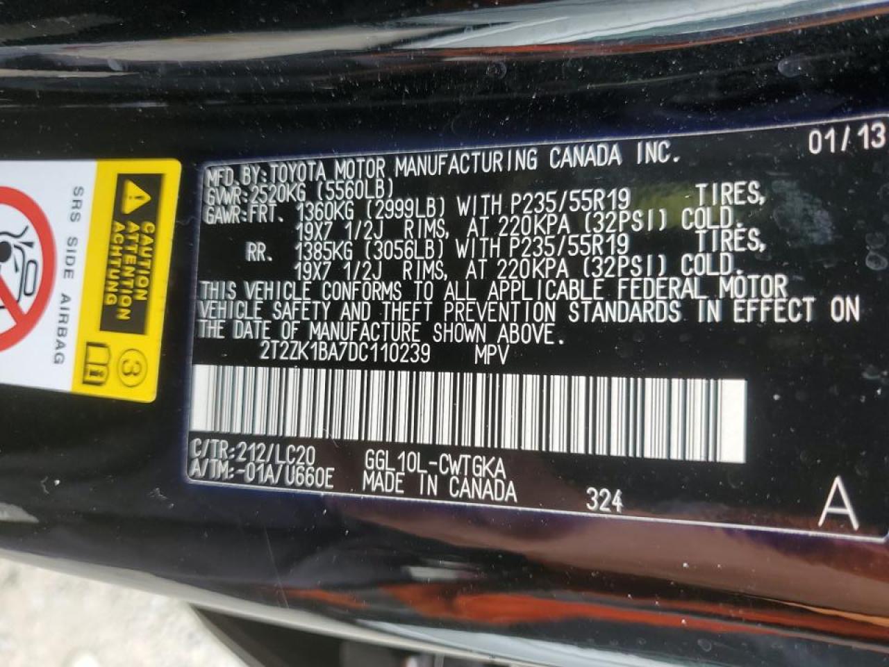 2013 Lexus Rx 350 VIN: 2T2ZK1BA7DC110239 Lot: 66599234