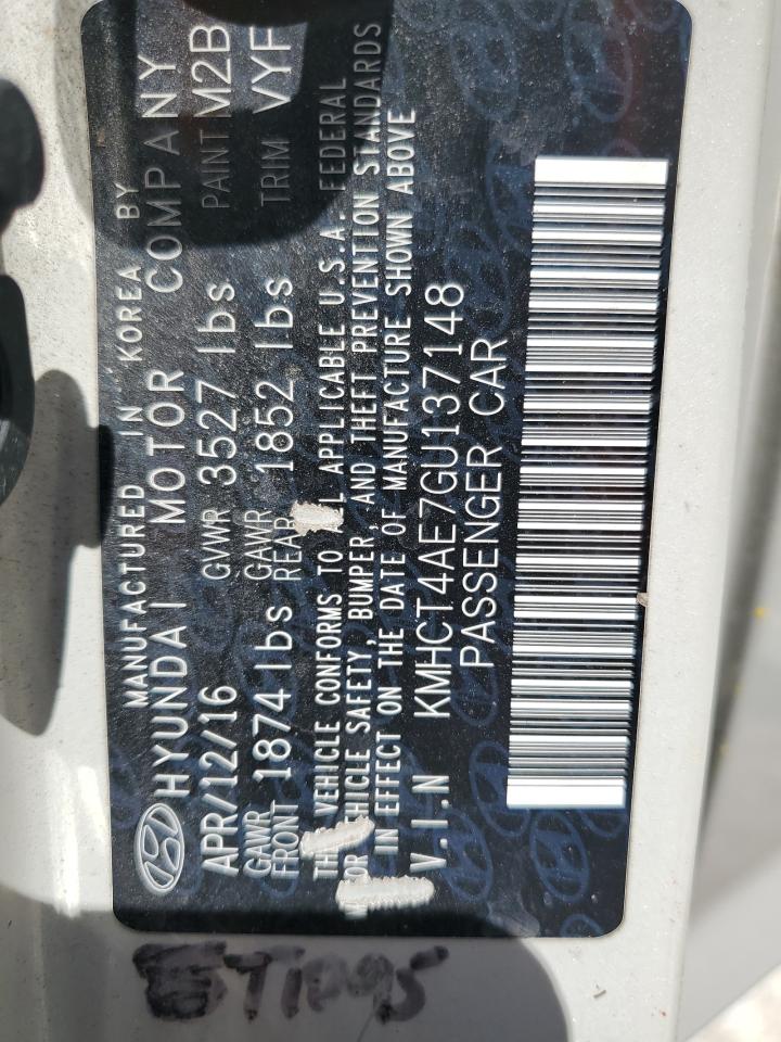 2016 Hyundai Accent Se VIN: KMHCT4AE7GU137148 Lot: 67210704