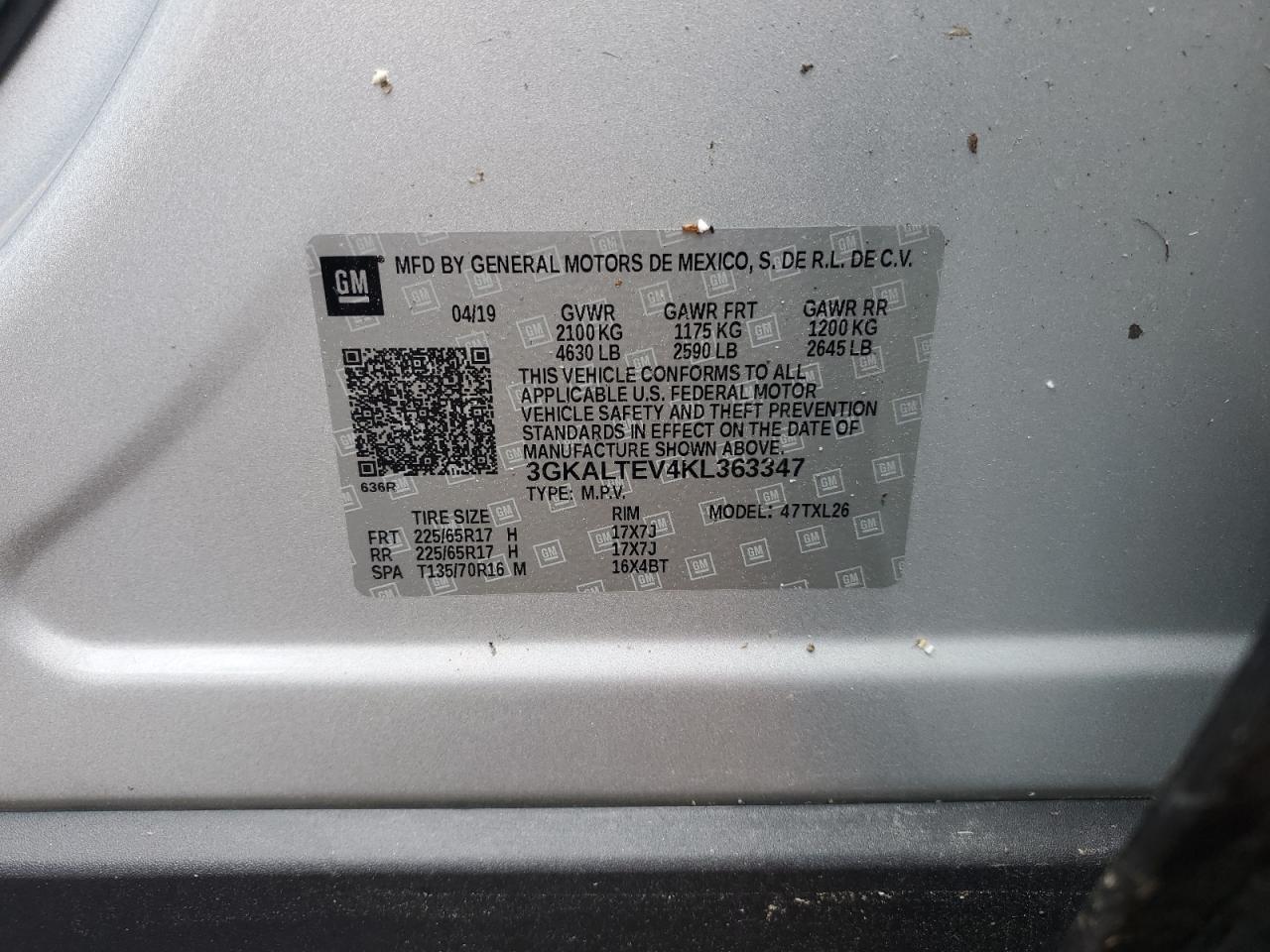 3GKALTEV4KL363347 2019 GMC Terrain Sle