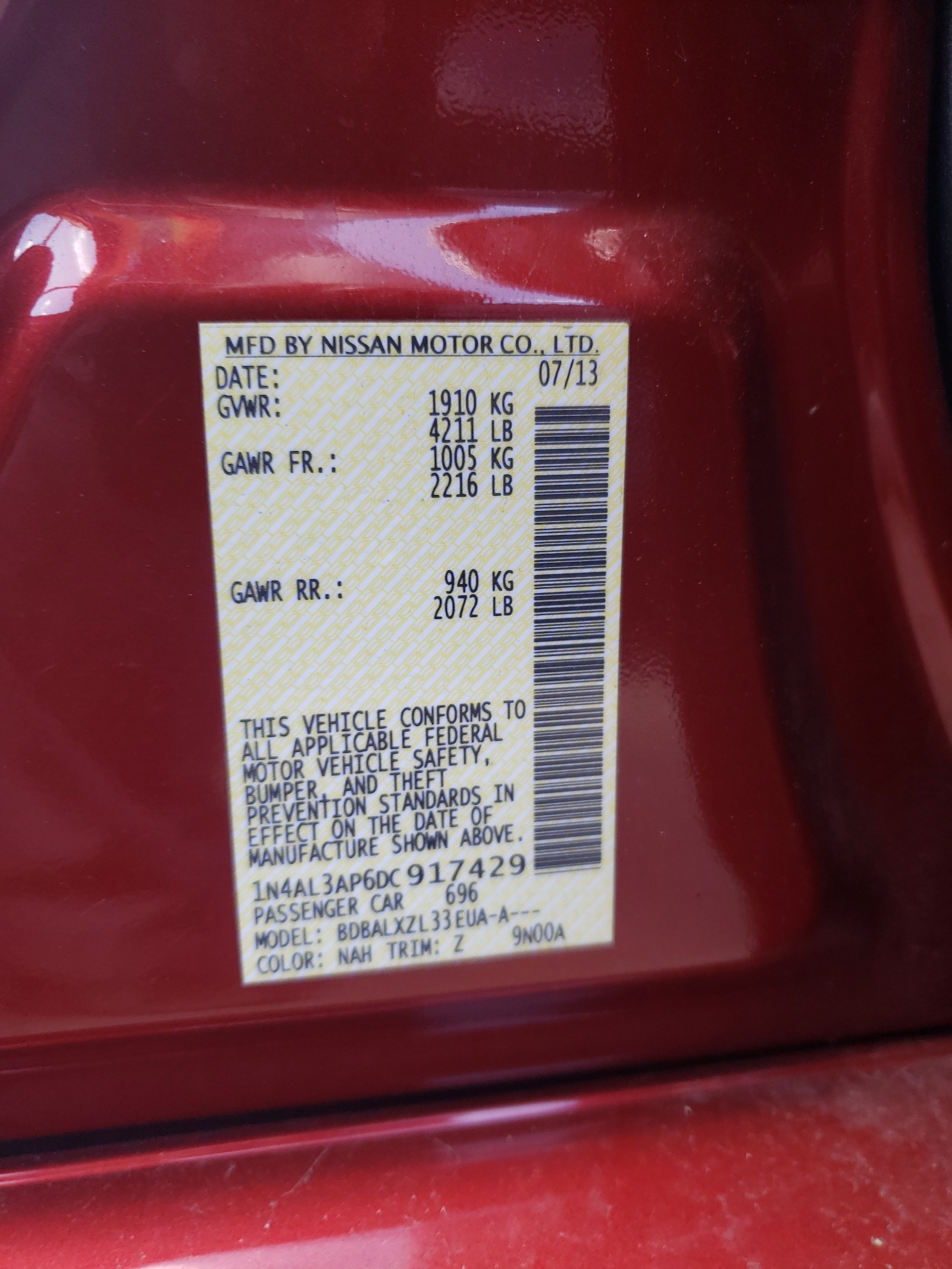 1N4AL3AP6DC917429 2013 Nissan Altima 2.5