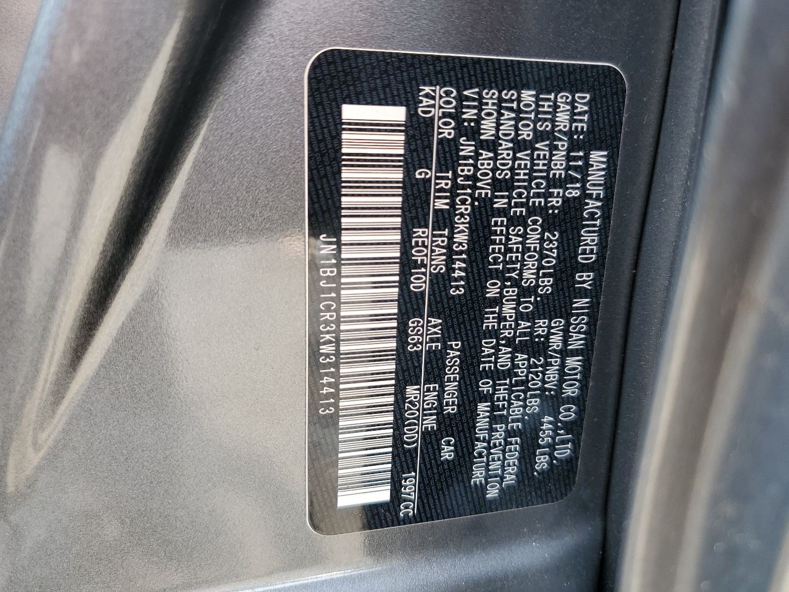 JN1BJ1CR3KW314413 2019 Nissan Rogue Sport S