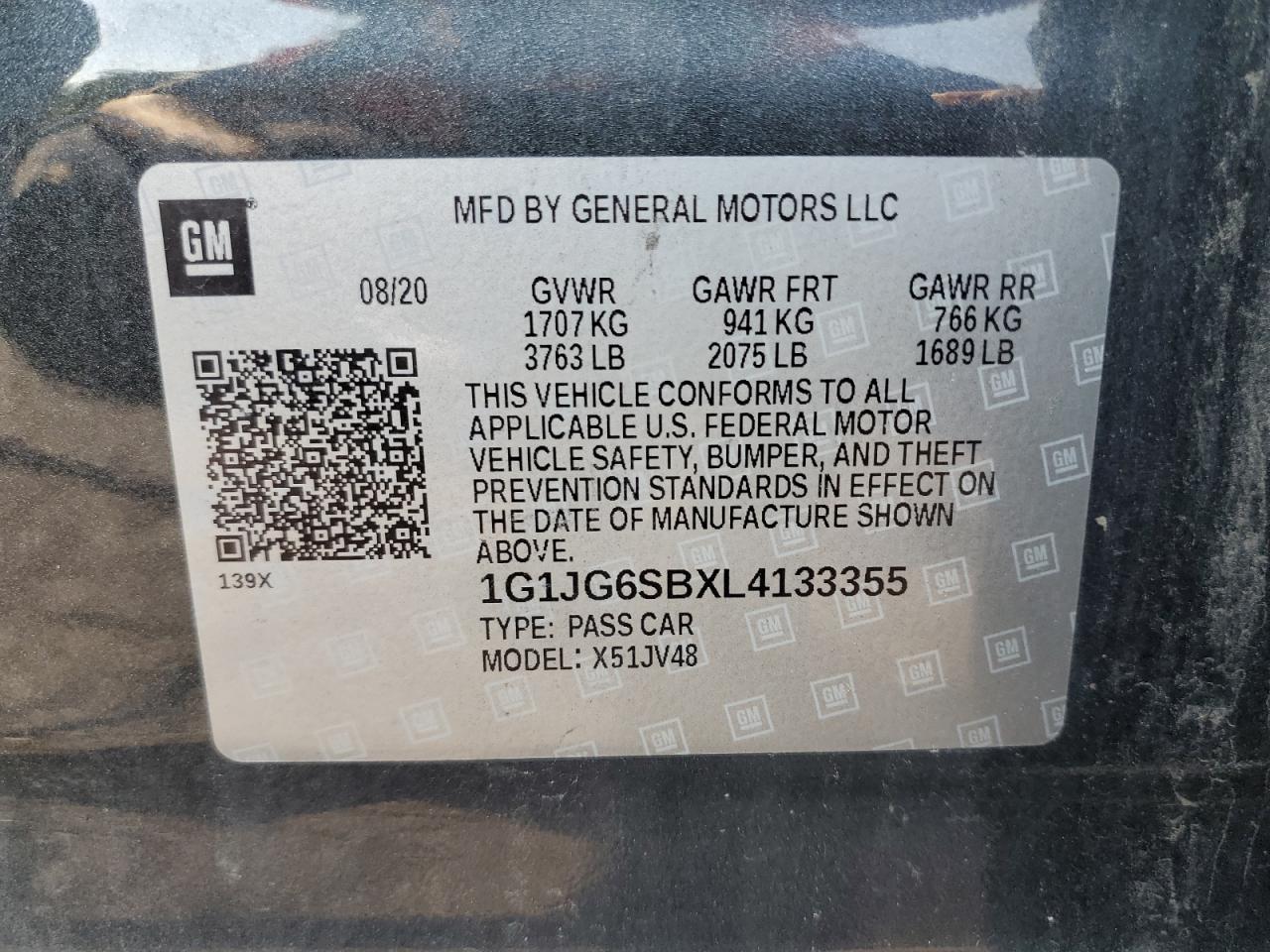 2020 Chevrolet Sonic VIN: 1G1JG6SBXL4133355 Lot: 66628414