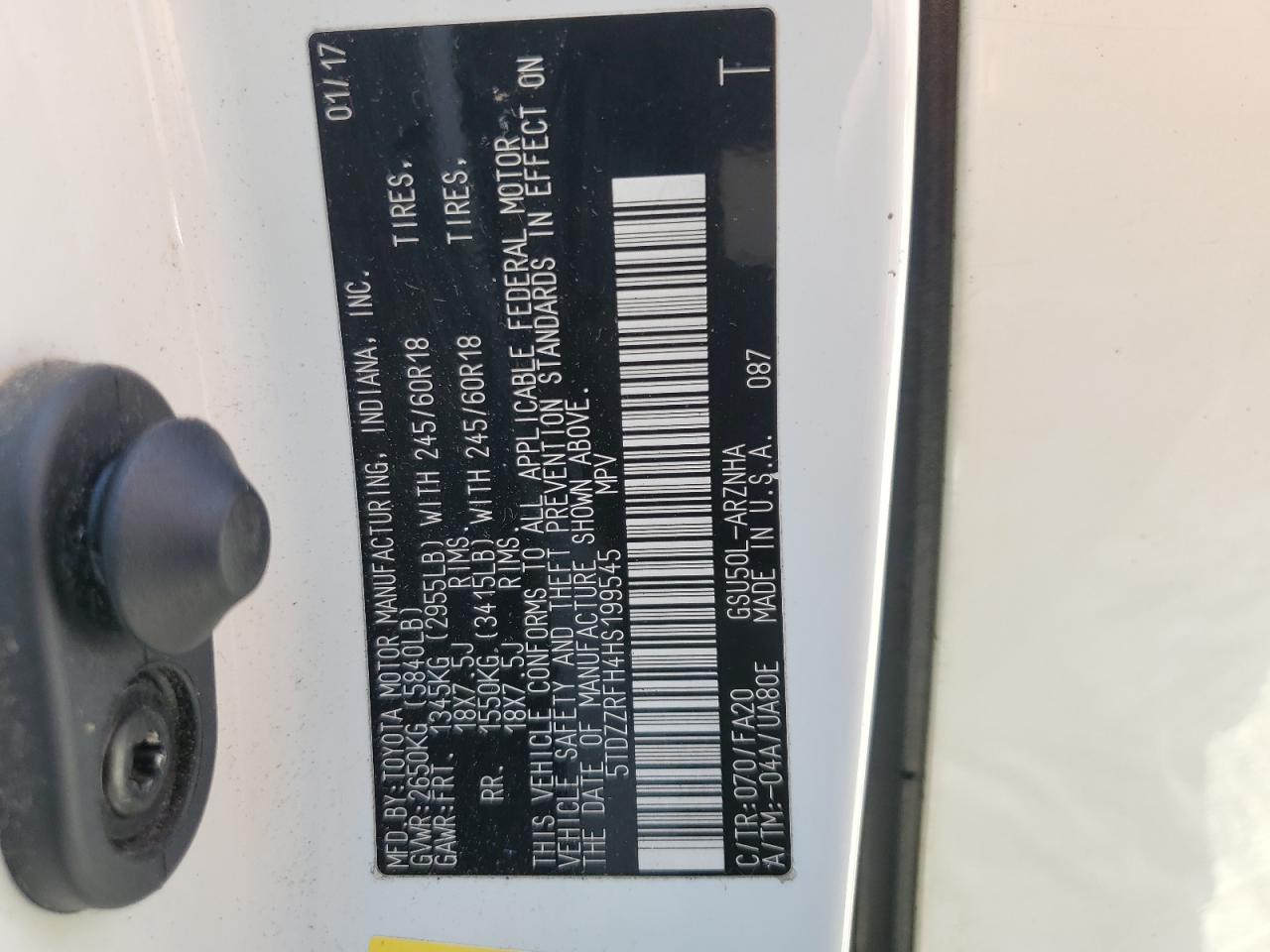 2017 Toyota Highlander Le VIN: 5TDZZRFH4HS199545 Lot: 66135884