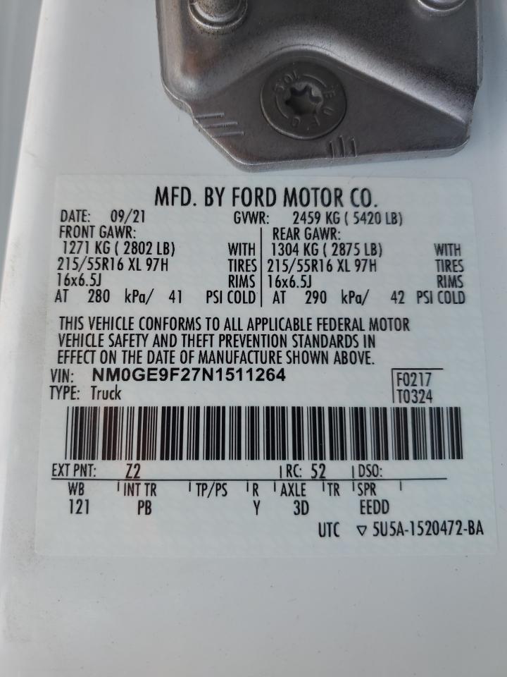 2022 Ford Transit Connect Xlt VIN: NM0GE9F27N1511264 Lot: 66682384