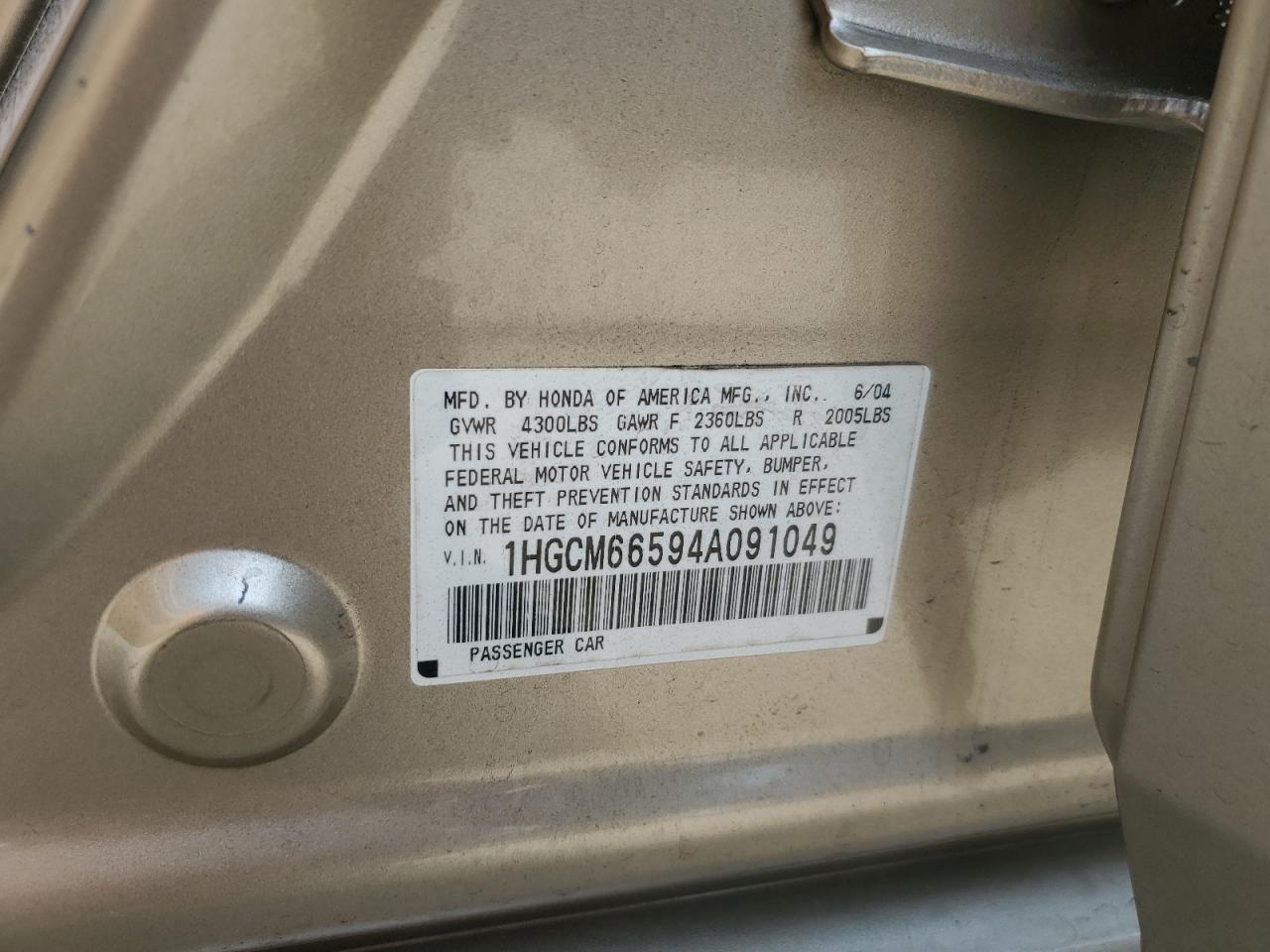 1HGCM66594A091049 2004 Honda Accord Ex