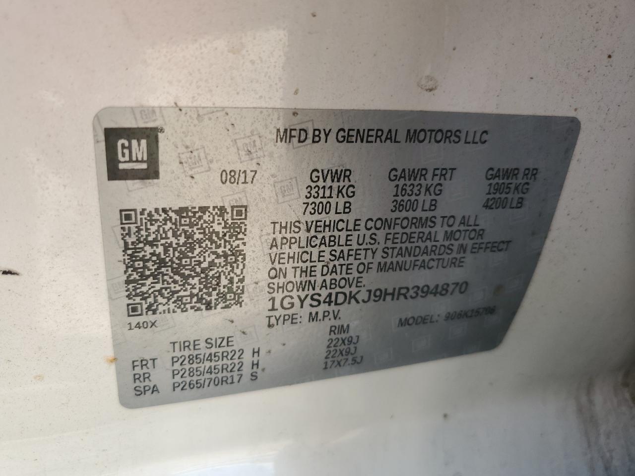 1GYS4DKJ9HR394870 2017 Cadillac Escalade Platinum