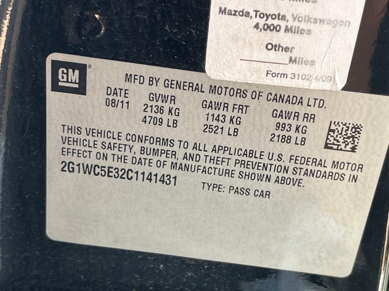 2G1WC5E32C1141431 2012 Chevrolet Impala Ltz