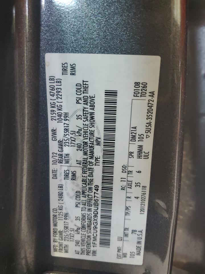 2013 Ford Escape Se VIN: 1FMCU9GX9DUB67749 Lot: 68389134