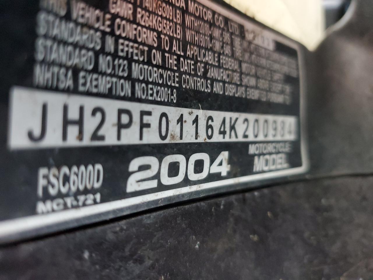 2004 Honda Fsc600 D VIN: JH2PF01164K200984 Lot: 68065564