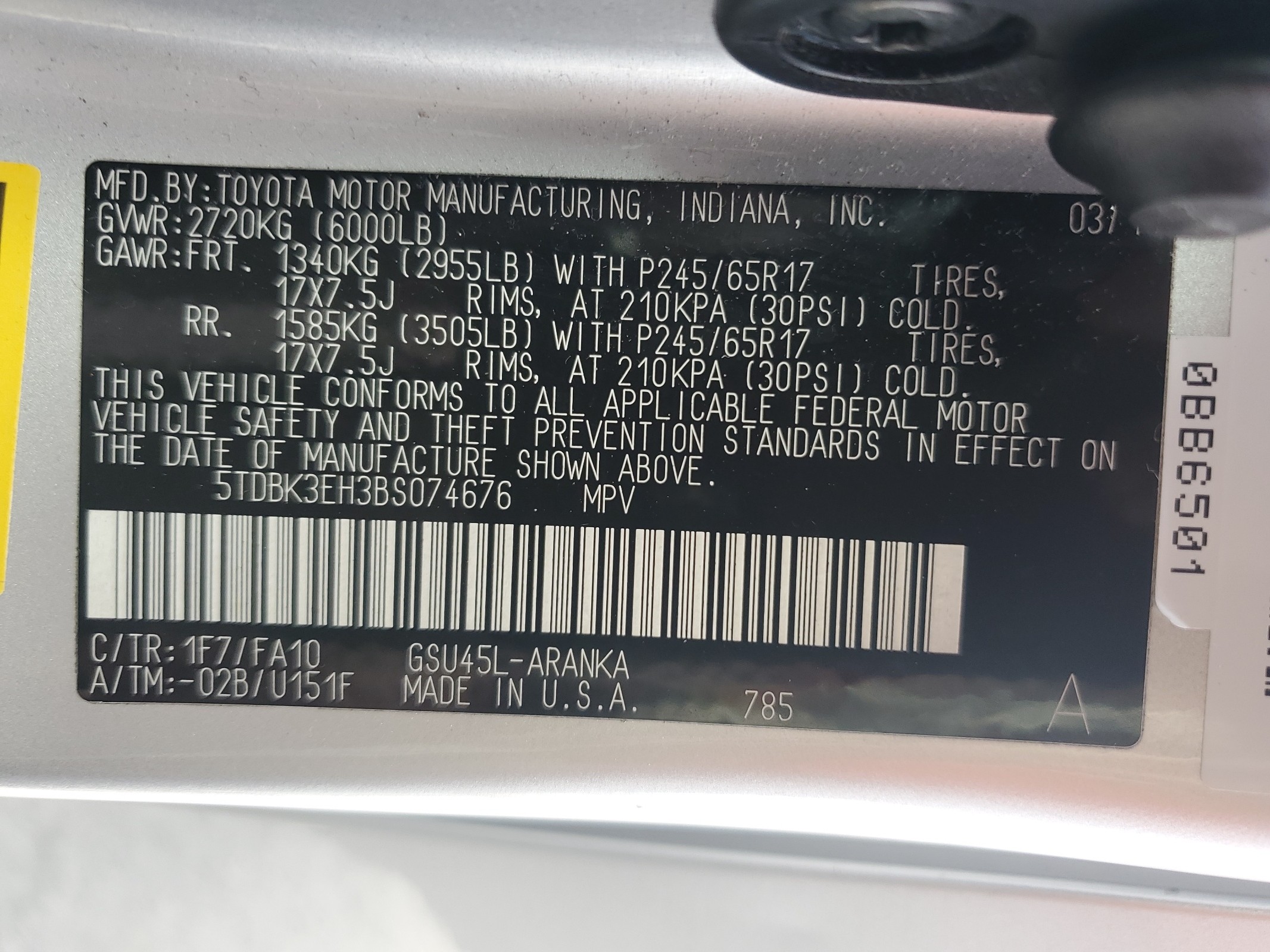 5TDBK3EH3BS074676 2011 Toyota Highlander Base