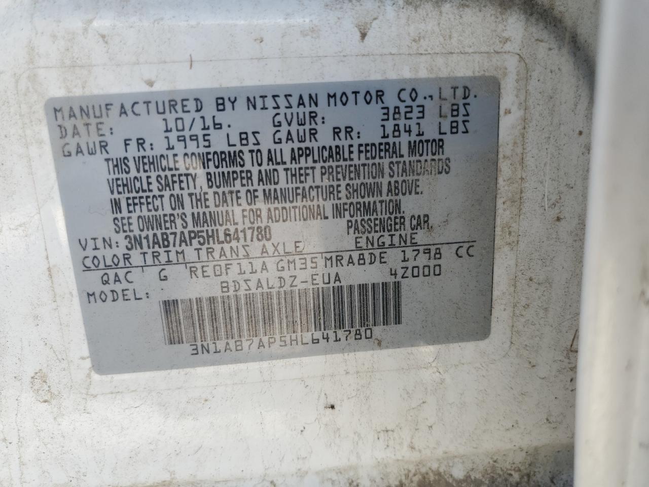 3N1AB7AP5HL641780 2017 Nissan Sentra S