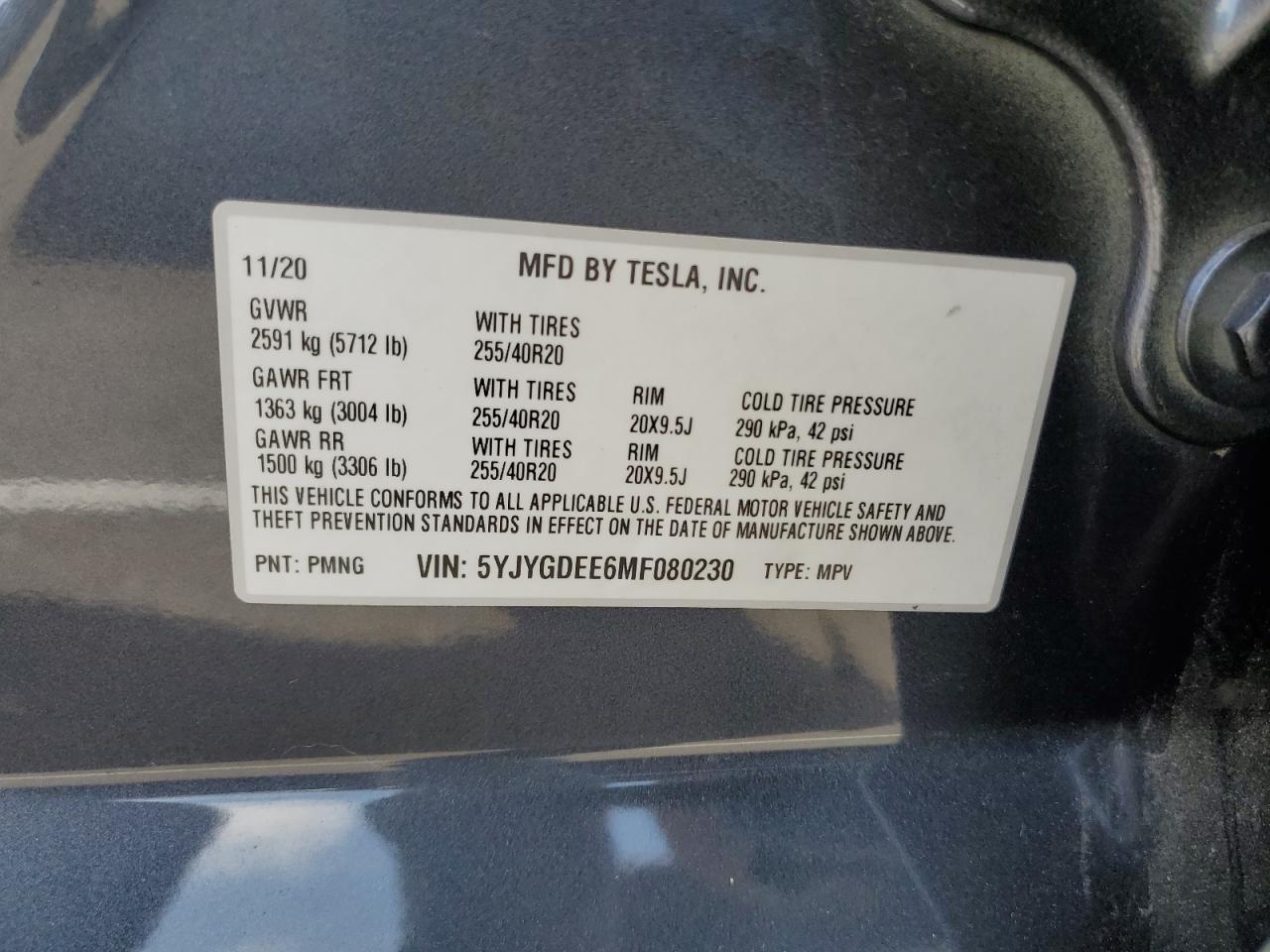 5YJYGDEE6MF080230 2021 Tesla Model Y