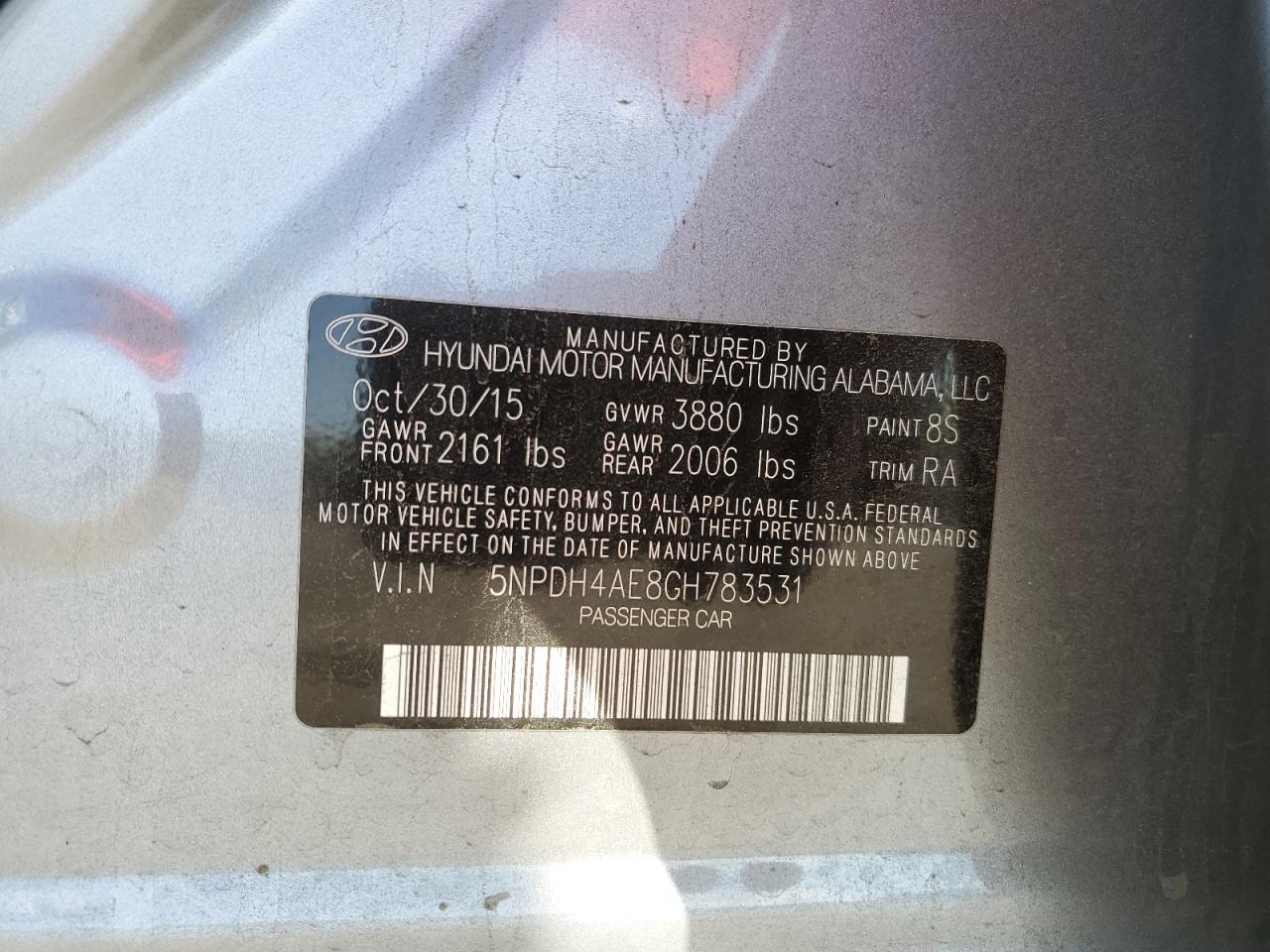 5NPDH4AE8GH783531 2016 HYUNDAI ELANTRA - Image 12