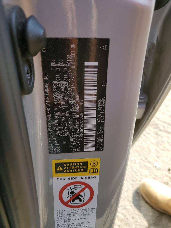 2010 Lexus Rx 350 VIN: 2T2BK1BA9AC010639 Lot: 64442464