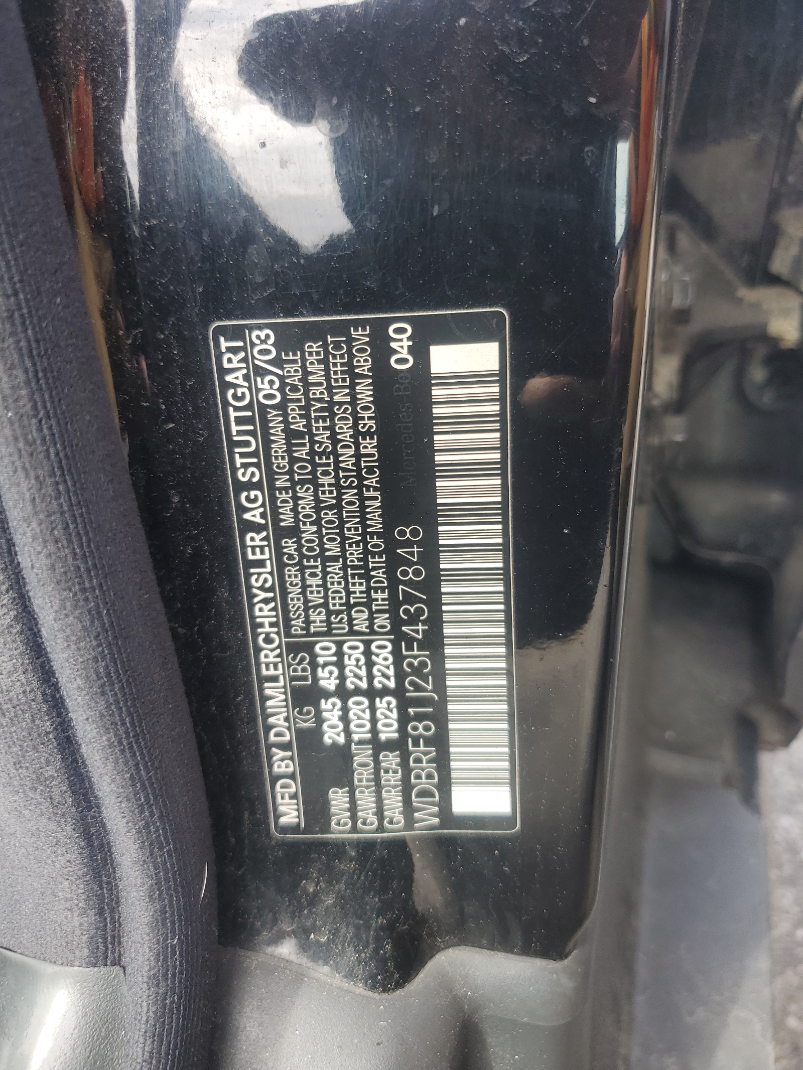 WDBRF81J23F437848 2003 Mercedes-Benz C 240 4Matic