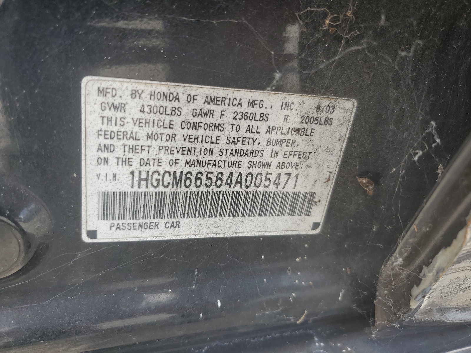 1HGCM66564A005471 2004 Honda Accord Ex