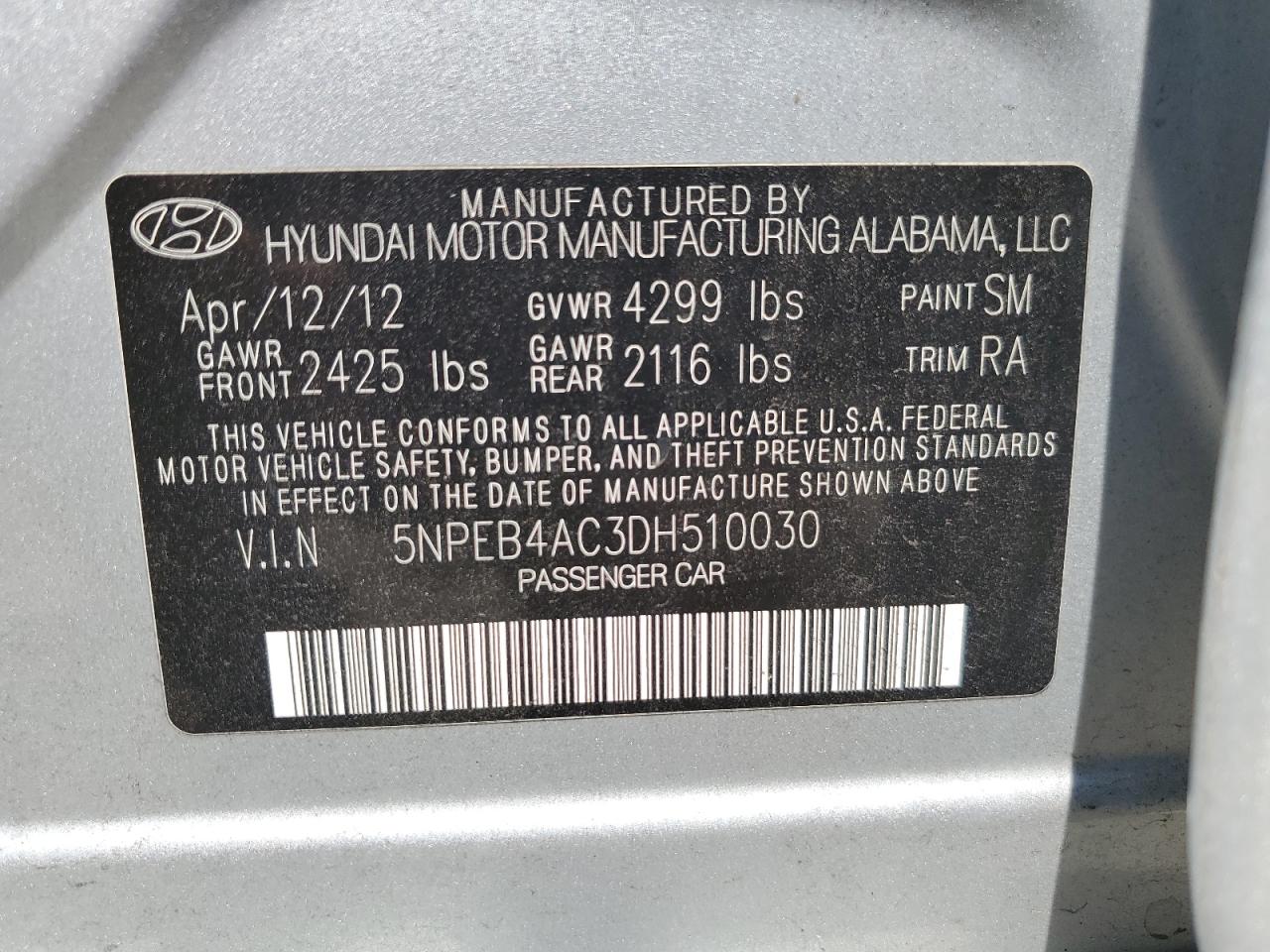 5NPEB4AC3DH510030 2013 Hyundai Sonata Gls