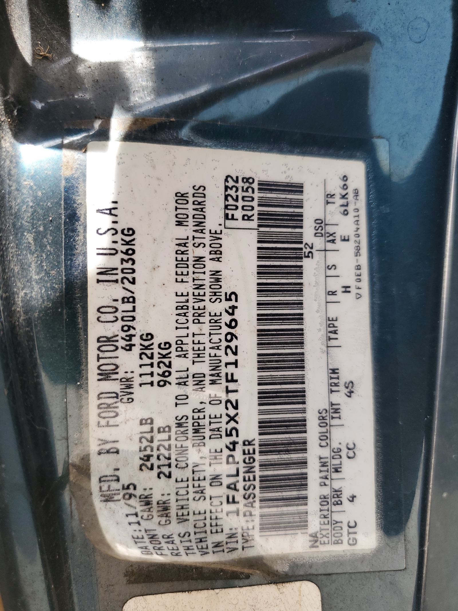 1FALP45X2TF129645 1996 Ford Mustang Gt