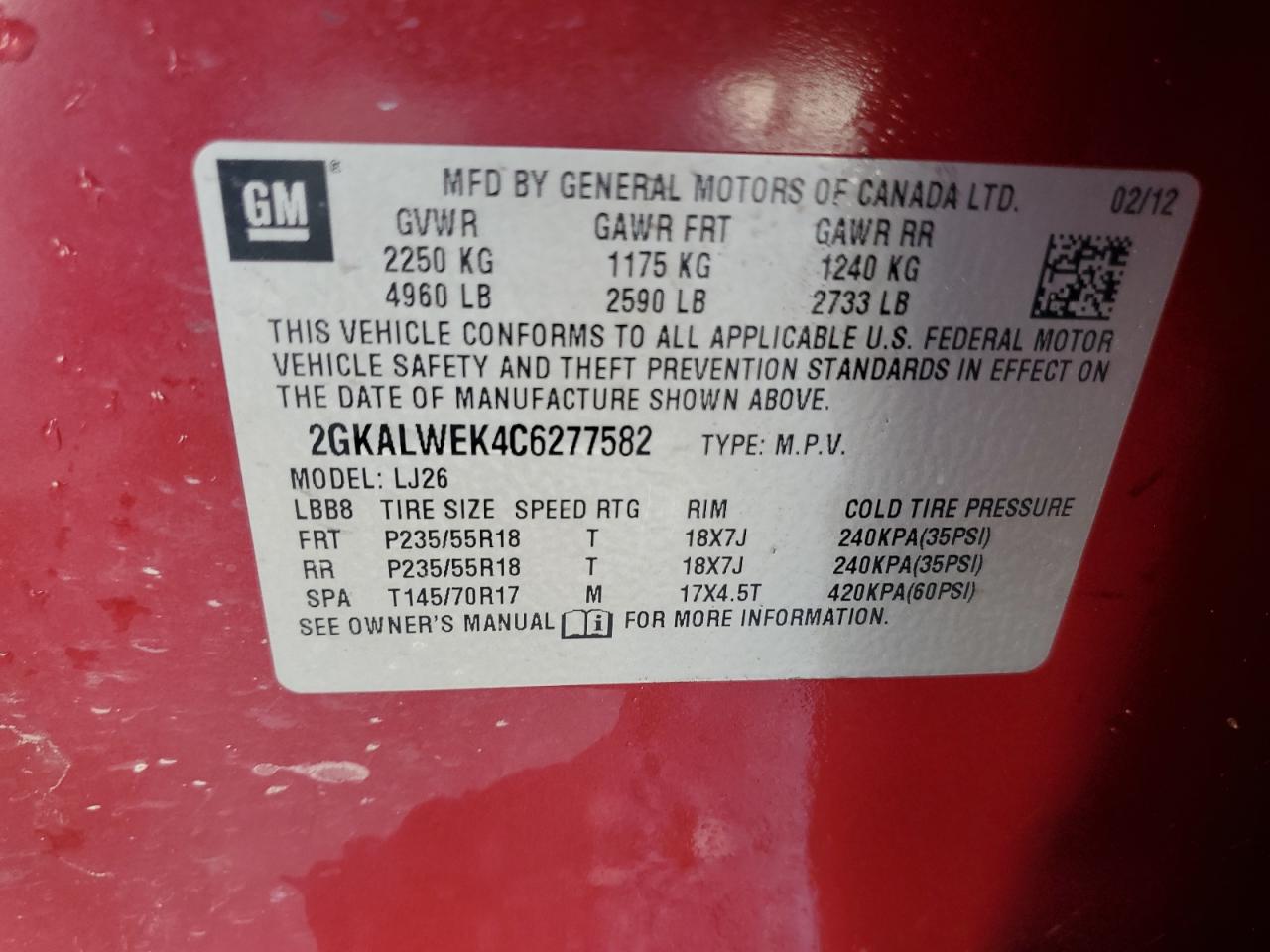 2GKALWEK4C6277582 2012 GMC Terrain Slt