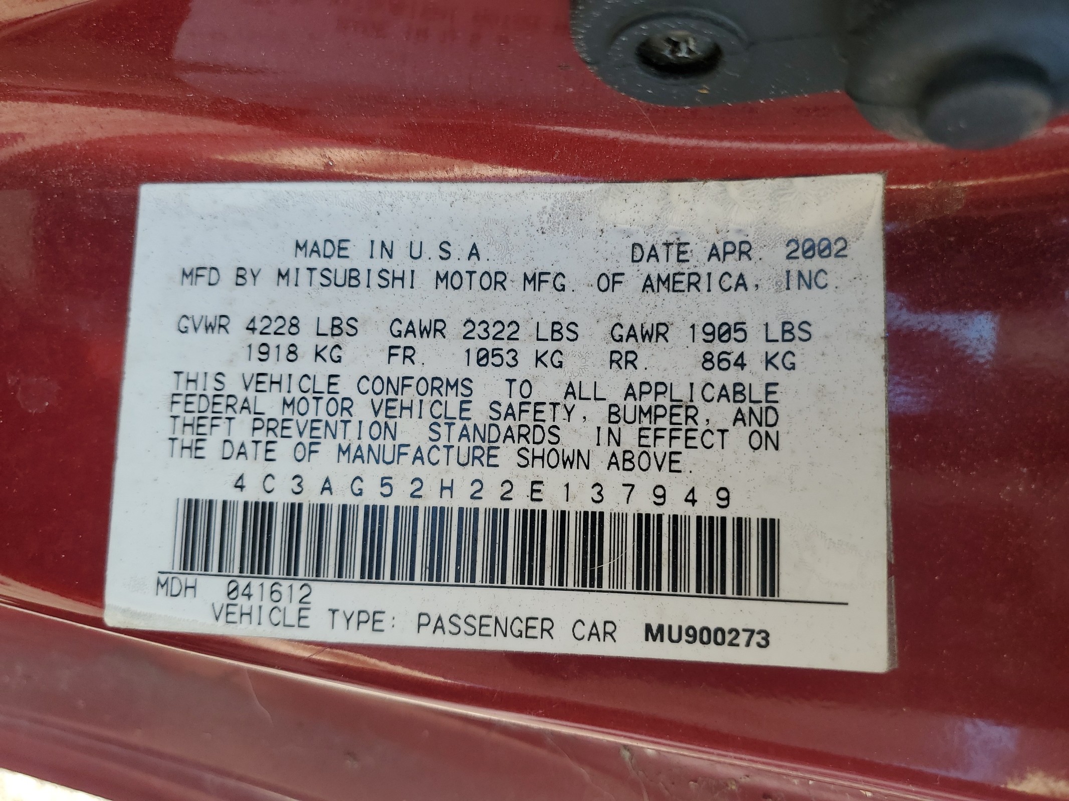 4C3AG52H22E137949 2002 Chrysler Sebring Lxi