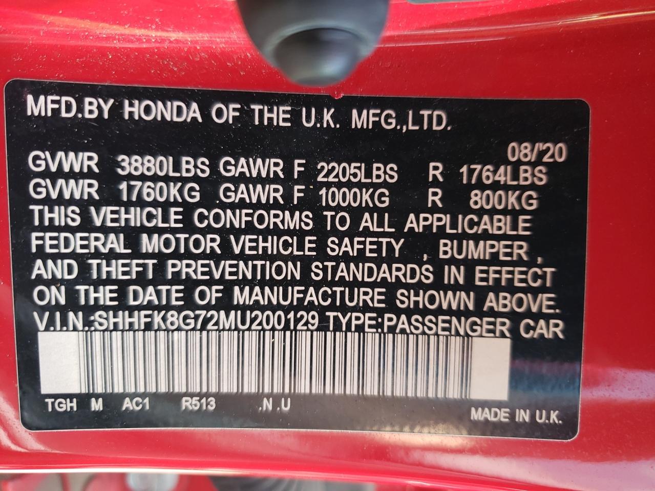 SHHFK8G72MU200129 2021 HONDA CIVIC - Image 13